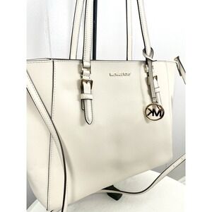 MICHAEL KORS CHARLOTTE‎ LARGE 3 IN ONE SHOULDER BAG TOTE LEATHER OPTIC WHITE